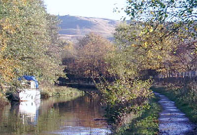 Looking towards Pots and Pans monument, Huddersfield Narrow Canal, Saddleworth.