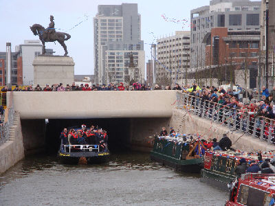 Arrival of the official first boat at the Pier Head.