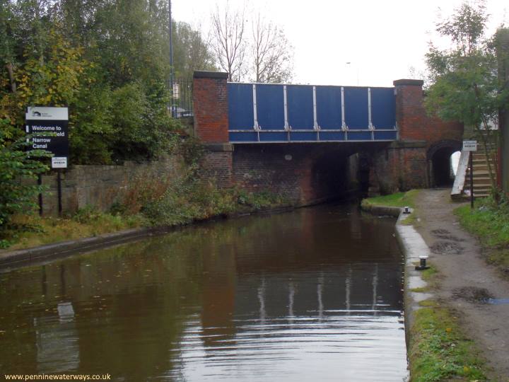 Whitelands Basin, Ashton Canal, showing the start of the Huddersfield Narrow Canal