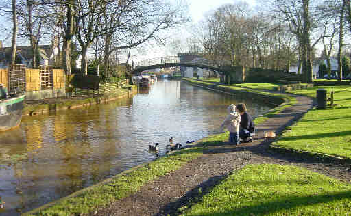 iron footbridge and The Granary, Worsley, on the Bridgewater Canal