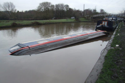 Capsized boat at Broad Cut. Photo: Neil Sanford