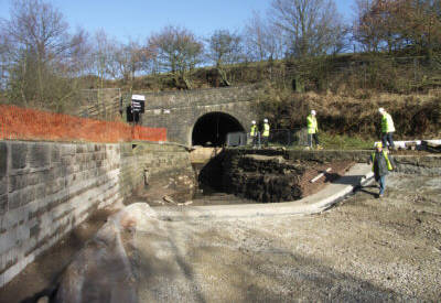 Work at Scout Embankment, Huddersfield Narrow Canal