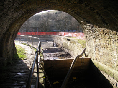 Work at Scout Embankment, Huddersfield Narrow Canal