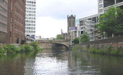 Victoria Bridge and Manchester Cathedral - River Irwell Navigation,  Manchester
