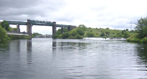 Irlam railway viaduct and Mersey Weir on the Manchester Ship Canal